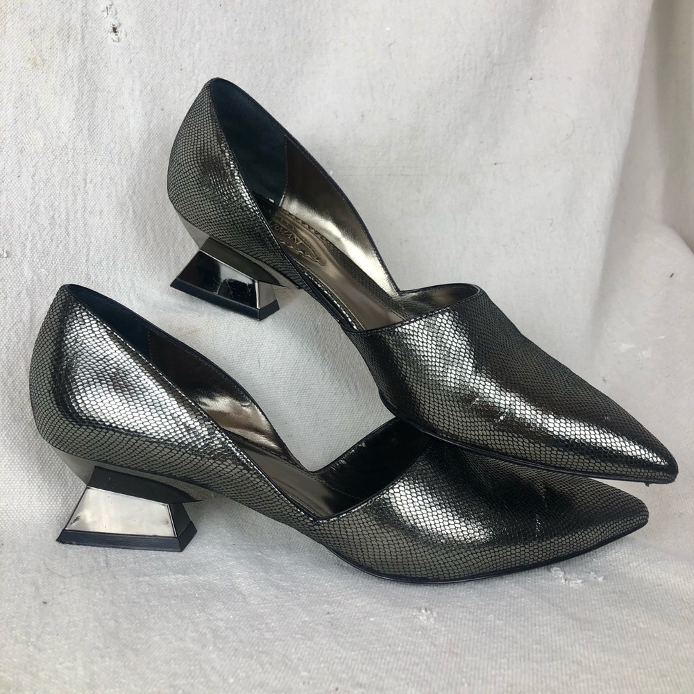 Giorgio Armani Metallic Pewter Pointed Toe Pumps